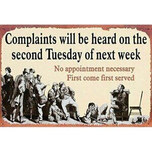 COMPLAINTS WILL BE HEARD Tin Sign Office Bar Funny Wall Plaque 16 x 10 in NEW